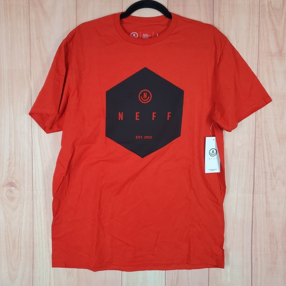 Neff T Shirt Mens Large Orange‎ Geometric Logo Graphic Cotton Streetwear Outdoor